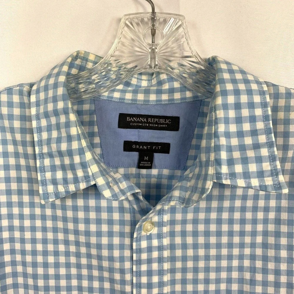 Banana Republic Shirt Mens Sz M Grant Fit Blue‎ White Gingham Button Up